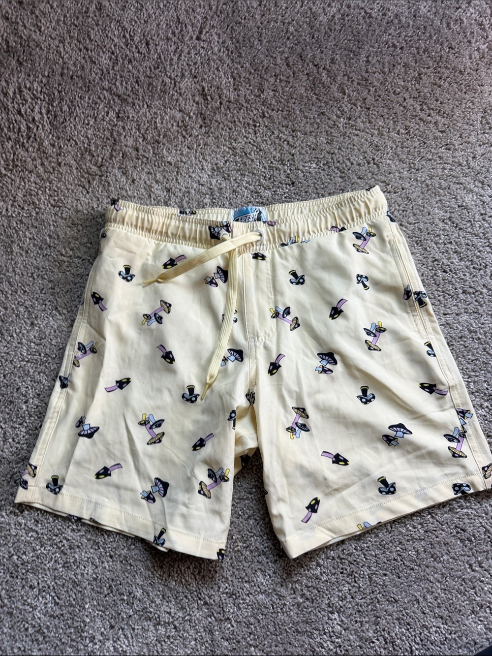 Pale Yellow Men's Printed Swim Trunks